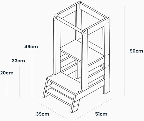 Learning Tower for Kids - Baby Adjustable Learning Tower Natural Wood, Toddler Stable Learning Chair for Kitchen, Babies Safe and Practical Kitchen Tower, Grey