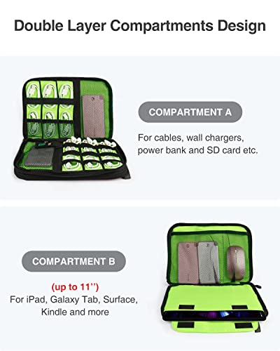 Electronic organizer, double layer travel bag, portable drawstring organizer, travel bag for cable storage, cable storage and electronic accessories, phone/USB/charger