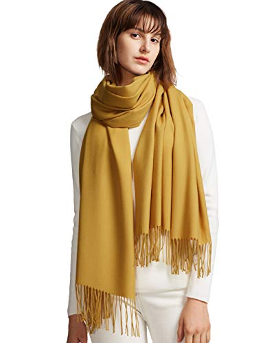 Scarf Warm Winter Autumn Plain Cotton with Tassels/Fringes, 40+ Colors Plain & Plaid Pashmina xl Scarves Dark Yellow