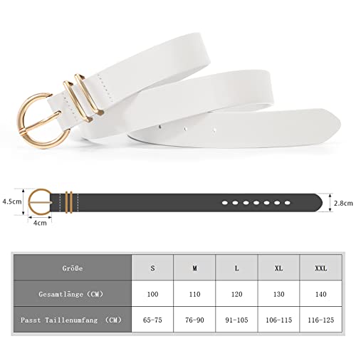 2 pieces leather belt golden buckle leather belt for jeans pants dress, black/white, 110cm