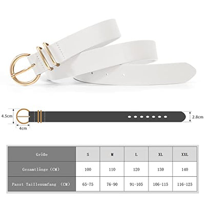 2 pieces leather belt golden buckle leather belt for jeans pants dress, 120cm black+white