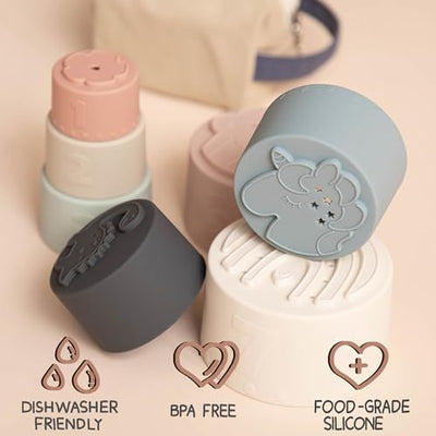 Jouet de tasse empilable pour bébé, tasse empilable éducative amusante, jouet doux et de dentition en silicone