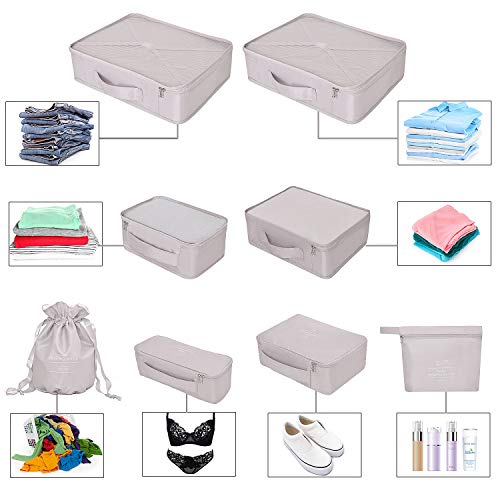 Suitcase Organiser, Clothes Bags for Travel, 8-Piece Set, 7 x Colours, Travel Luggage Organisers Including Waterproof Shoe Storage Bag, Convenient Compression Bags For Travellers