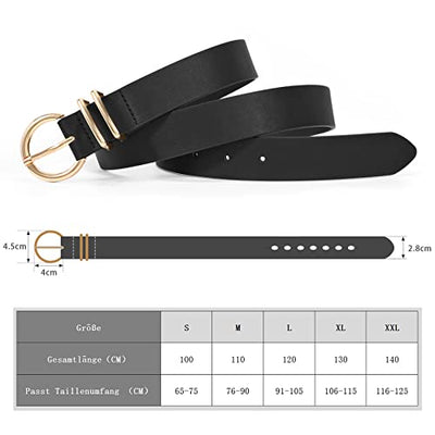 Leather belt golden buckle leather belt for jeans pants dress, black, 110cm