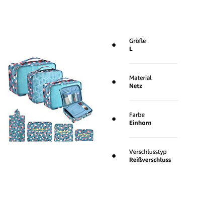 Pack of 8 Packing Cubes, Suitcase Organisation Cubes, with Shoe Bag, Laundry Bag, Travel Organisers, Clothes Bags, for Backpack