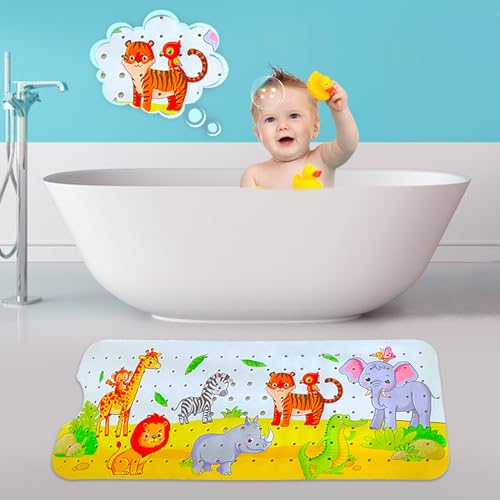 Bath Mat for Tub for Kids Cartoon Anti Slip Baby Bath Mat Extra Long Anti Slip Bathroom Toddler Shower Floor Mat with Suction Cups Drainage Holes