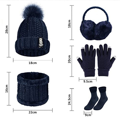 Mütze Schal Handschuh Sets 5 in 1 Gestrickt