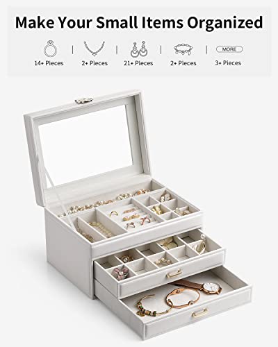 Universal fashion jewelry box, jewelry storage with 3 levels and 2 drawers