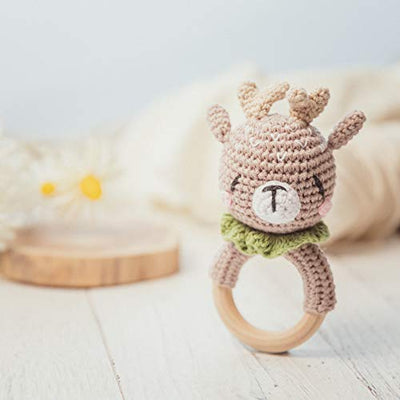 Crochet Baby Rattle Crochet Wood Grasp Baby Rattle Gift For Birth Handmade