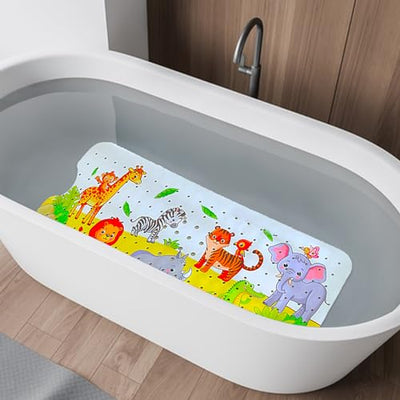 Bath Mat for Tub for Kids Cartoon Anti Slip Baby Bath Mat Extra Long Anti Slip Bathroom Toddler Shower Floor Mat with Suction Cups Drainage Holes