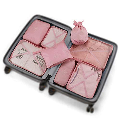 Suitcase Organiser, Clothes Bags for Travel, 8-Piece Set, 7 x Colours, Travel Luggage Organisers Including Waterproof Shoe Storage Bag, Convenient Compression Bags For Travellers,