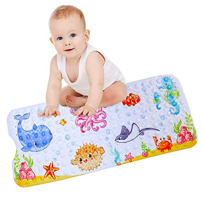 Tapis de bain pour baignoire pour enfants - Tapis de bain antidérapant pour bébé - Extra long - Tapis de sol antidérapant pour salle de bain, douche pour tout-petits - Avec ventouses et trous de drainage