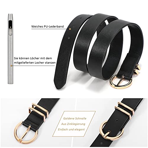 Leather belt golden buckle leather belt for jeans pants dress, black, 110cm