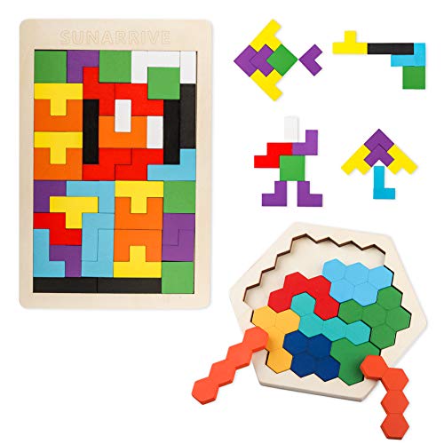 Holzpuzzle 40 Stück Tangram Puzzle Gehirntraining Spielzeug für Kinder