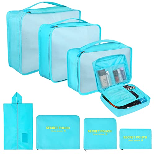 Pack of 8 Packing Cubes, Suitcase Organisation Cubes, with Shoe Bag, Laundry Bag, Travel Organisers, Clothes Bags, for Backpack