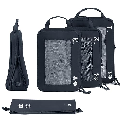 5-teiliges Kompressionskoffer-Organizer-Set für Rucksack Kompressionspackwürfel Packwürfel Kofferorganisator Packtaschen Kleidersäcke für Koffer Reiseorganisator (dunkelblau)