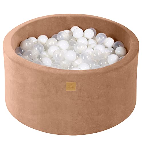 Ball Pool Baby - Round 90x40cm baby pool for children with 300 balls, velvet, beige: White/Transparent