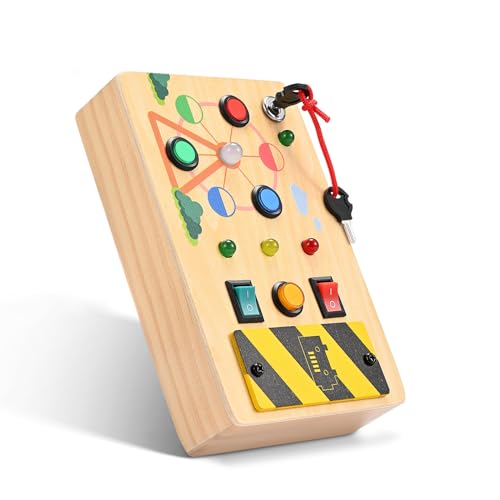 Busy Board, Light Switch Toy - Motoric Wall Sensory Activity Board Wood LED Traffic Light Travel Game