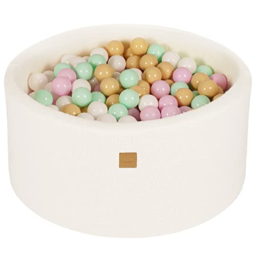 Ball Pool Baby - Round 90x40cm Baby Pool for Kids with 200 Balls, Boucle, White: Pastel Pink/Mint/White/Beige