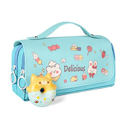 Pencil case with 3 compartments,  stationery bag, cute doughnut pencil case for school teenager