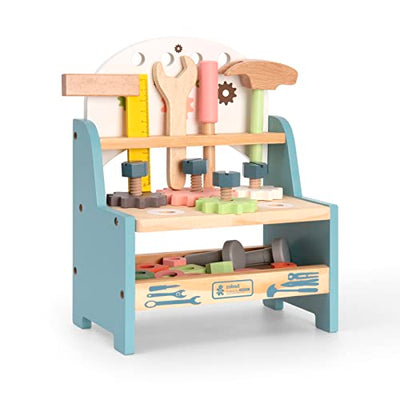 Mini Wooden Workbench Toy, Children's Tool Bench with Tools and Accessories, Wooden Children's Toy