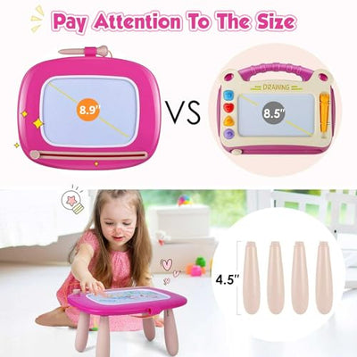 Magnetic Painting Board Magic Board for Kids, Colorful Erasable Magnetic Board Drawing Board with Legs for Toddler Toy (Magenta)