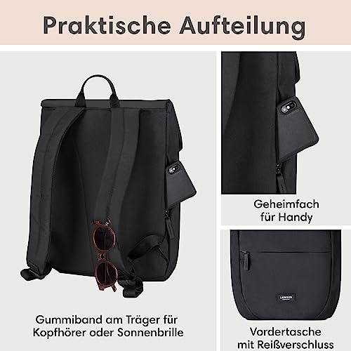 Backpack Small Black - Ronja - Modern day backpack with laptop compartment for university business city - 10L - Sustainable - Water repellent