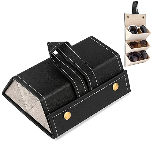 Eyeglass Case Box, 3-Slot Leather Eyeglass Case, Portable Eyeglass Case, Travel Sunglasses Box, Hard Eyeglass Case, Eyeglass Storage, Eyeglass Storage Box