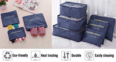 Suitcase organizer, 8-in-1 set luggage organizer, waterproof travel garment bags include 2 shoe bags, 3 packing cubes and 3 storage bags, for clothes shoes cosmetics