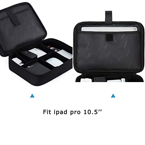 Cable Bag, Double Layer Electronics Organizer Travel Electronic Bag for Cable, Charger, Ipad, Ipad Air, Tablet up to 10.5 Inch, Adapter, Mouse, SD Cards