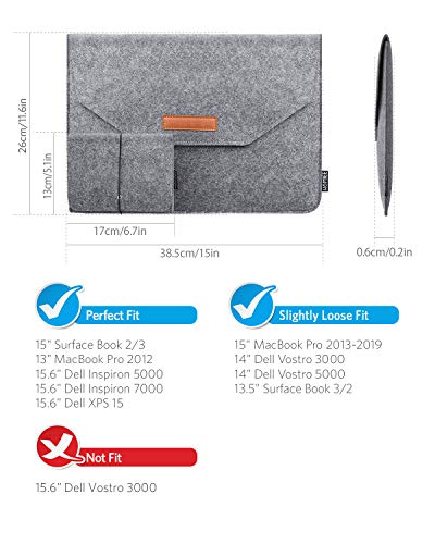 15.4 Zoll Filz Hülle, Laptoptasche Compatible with MacBook Air 15, MacBook Pro Retina 2012-2016, MacBook Pro 2008-2012, Surface Book, Laptop 2017, Lenovo Yoga, 15-15.4 Zoll Laptops