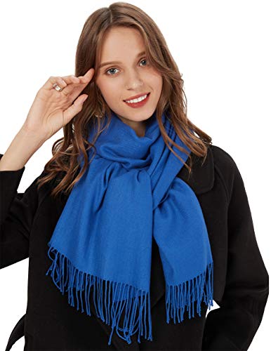 Scarf Warm Winter Autumn Plain Cotton with Tassels/Fringes, 40+ Colors Solid & Plaid Pashmina xl Scarves Royal Blue