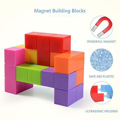 Magnetic Building Blocks Cubes, Building Blocks Toys for Kids with 54 Smart Cards