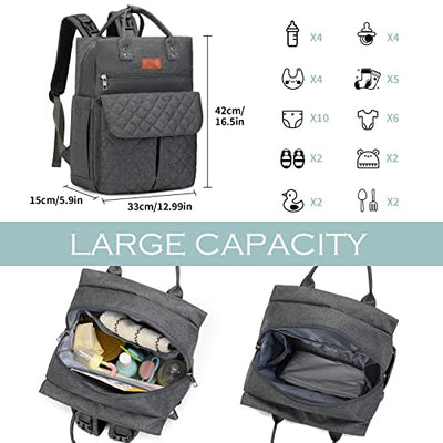 Baby Changing Backpack, Elegant Changing Bag Backpack with Changing Pad and Stroller Straps - Large Capacity Baby Bag Travel Bag for Traveling