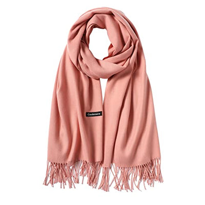 Scarf Warm Autumn Plain Cotton with Tassels/Fringes, 40+ Colors Plain & Plaid Pashmina xl Scarves, Light Pink