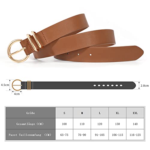 2 pieces leather belt gold buckle leather belt for jeans pants dress, black/brown, 140cm