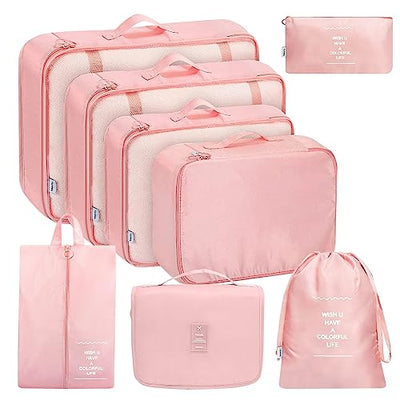 Cubes d'emballage 8 pièces, sacs à vêtements, organisateur de valises pour vacances et voyages, ensemble de cubes d'emballage, cube de voyage, système d'organisation pour valises – Rose