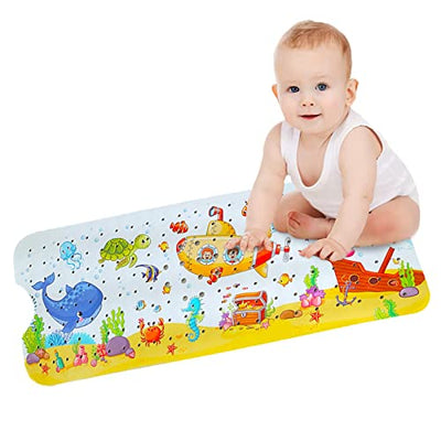 Bath Mat for Tub for Kids Cartoon Anti Slip Baby Bath Mat Extra Long Anti Slip Bathroom Toddler Shower Floor Mat with Suction Cups Drainage Holes