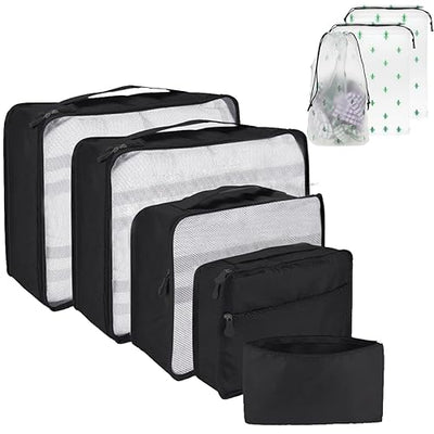 Organisateurs de valises 8 pièces, cubes d'emballage pour les voyages et les vacances, organisateur de voyage comprenant un sac à cosmétiques, un sac à chaussures, un ensemble d'organisateurs de valises pour le rangement à la maison (8 noirs)