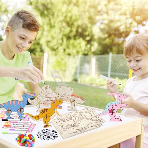 Set de bricolage dinosaures en bois, 218 pièces de bricolage dinosaures pour enfants, dinosaures à peindre