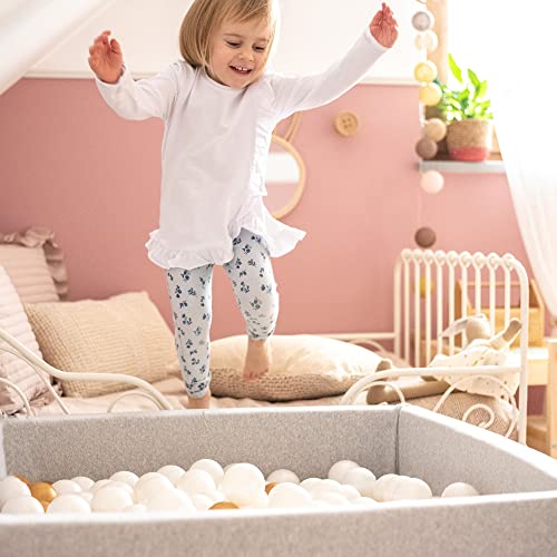 Ball pool baby - square 90x90x40cm baby pool for children with 200 balls, cotton, light gray: pastel pink/grey/white