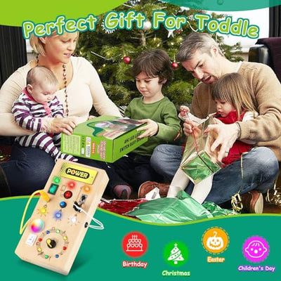 Jouet tableau d'activités, jouet interrupteur pour enfants avec 8 interrupteurs 15 LED, jouet en bois tableau d'activités, tableau d'activités musicales, jouet en bois