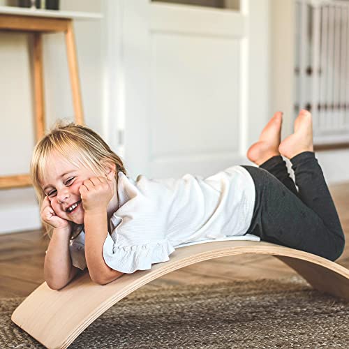 Balance board for children - toddler wobble board with felt, 80x30cm wooden balance beam, gray - felt gray