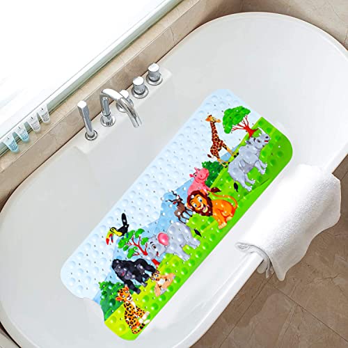 Bath Mat for Tub for Kids Cartoon Anti Slip Baby Bath Mat Extra Long Anti Slip Bathroom Toddler Shower Floor Mat with Suction Cups Drainage Holes