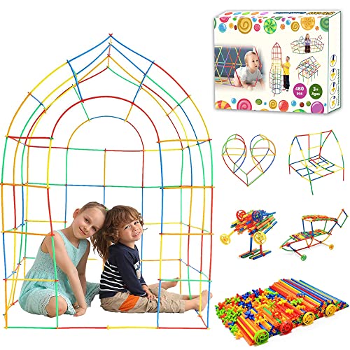 Straws and connectors building toy 480 pieces straws and connectors set - straw constructor puzzle game