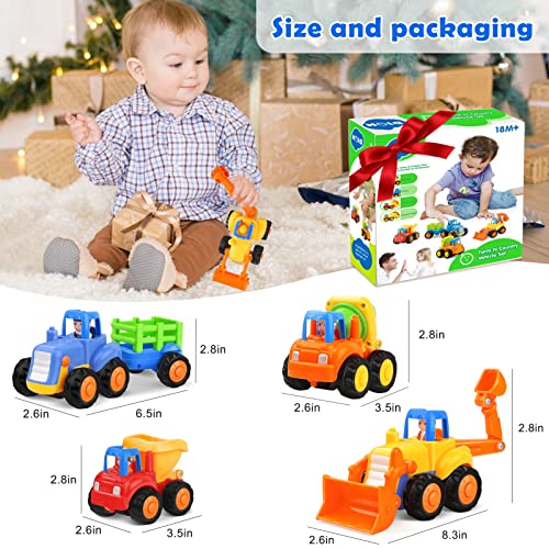 Baby Spielzeugauto Spielzeug Baufahrzeuge/Bagger Kinderspielzeug Auto für Kleinkinder 4 in 1 Set, Traktor, Bulldozer, Muldenkipper, Zementmischer