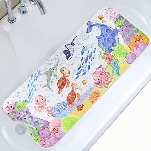 Non-Slip Children's Bath Mat, Sea Animal Picture Bath Mat with 200 Suction Cups