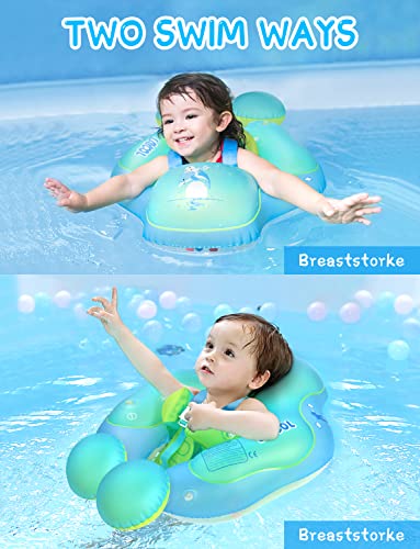 Bouée de bain pour bébé avec sangle de sécurité sans auvent, cerceau de natation pour bébé avec queue qui ne bascule pas pour bébé de 3 à 36 mois (vert, L)