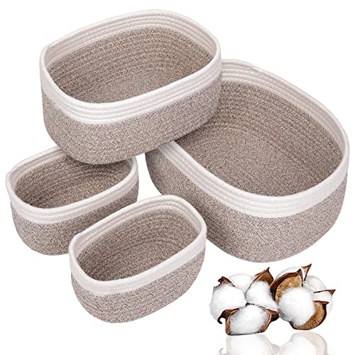 Set of 4 Storage Basket Woven Cotton Rope, Basket Storage Changing Table Organizer