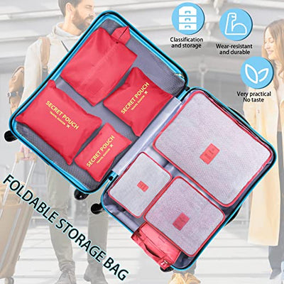 Lot de 8 cubes de rangement, cubes d'organisation pour valise, avec sac à chaussures, sac à linge, organisateur de voyage, sacs à vêtements, pour sac à dos, rose cerise